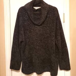Sz 2X OUTFIT WOMAN JPR Black Silver Chenille Cowl Neck Long-Sleeve Sweater